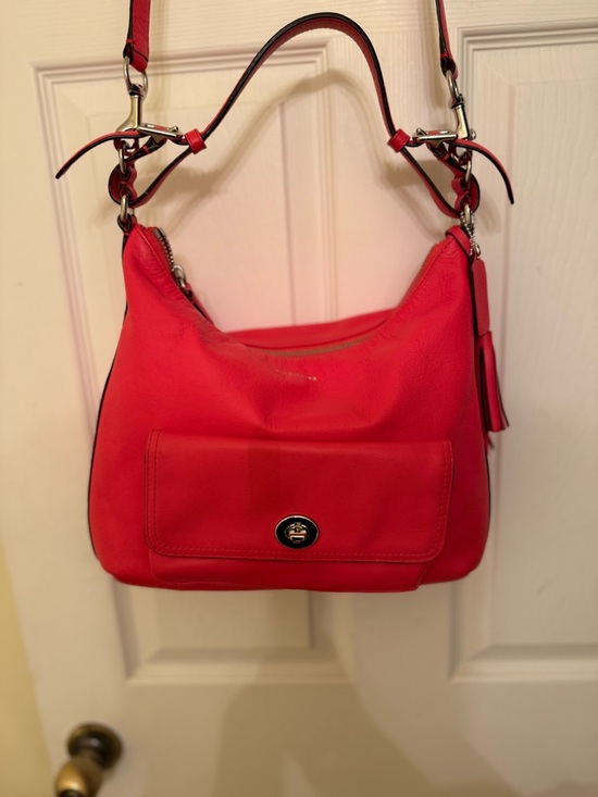Coach Handbags - Coach Bright Pink Leather Shoulder Bag with Front Pocket